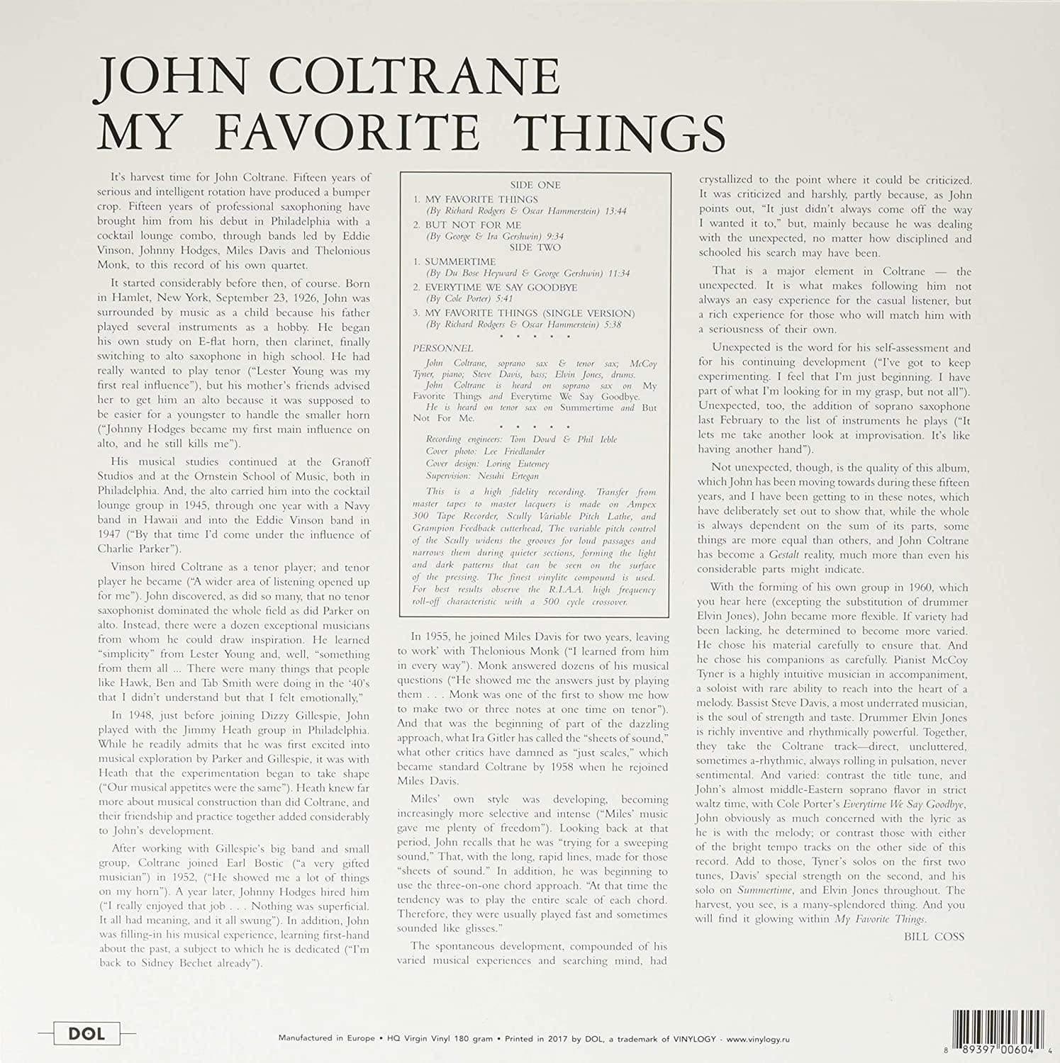 John Coltrane - My Favorite Things (Limited Edition, Remastered, 180 Gram, Blue Vinyl) (LP) - Joco Records