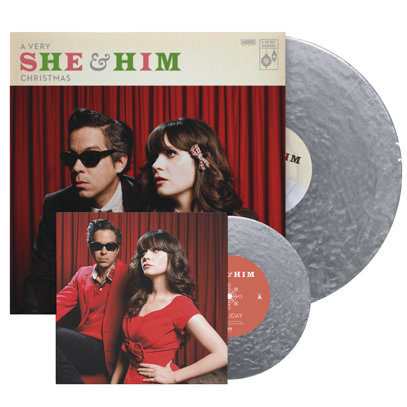 She & Him - A Very She & Him Christmas (10th Anniversary Deluxe Edition, Bonus 7", Metallic Silver Vinyl) (2 LP) - Joco Records