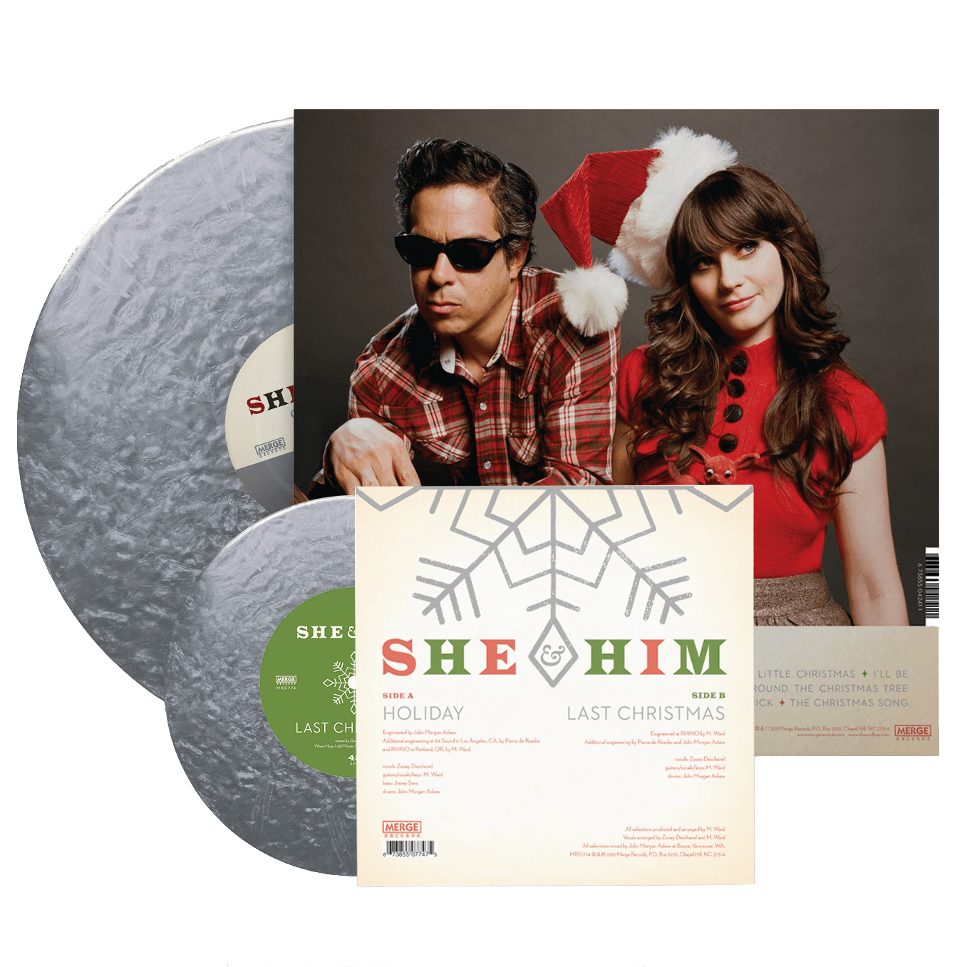 She & Him - A Very She & Him Christmas (10th Anniversary Deluxe Edition, Bonus 7", Metallic Silver Vinyl) (2 LP) - Joco Records