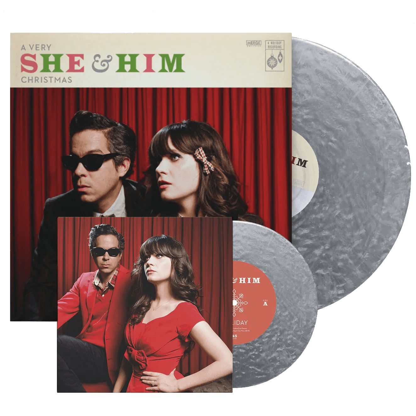 She & Him - A Very She & Him Christmas (10th Anniversary Deluxe Edition, Bonus 7", Metallic Silver Vinyl) (2 LP) - Joco Records